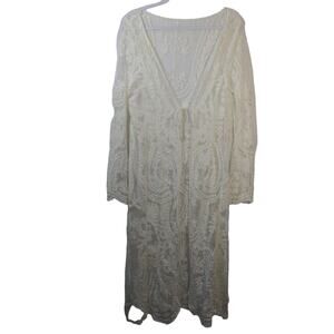 Cream Lace Long Sleeve Boho Topper Cover Long Line Size M